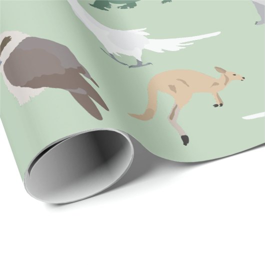 Australian Native Animals Eucalyptus Green Pattern Geschenkpapier (Rolleneckpunkt)