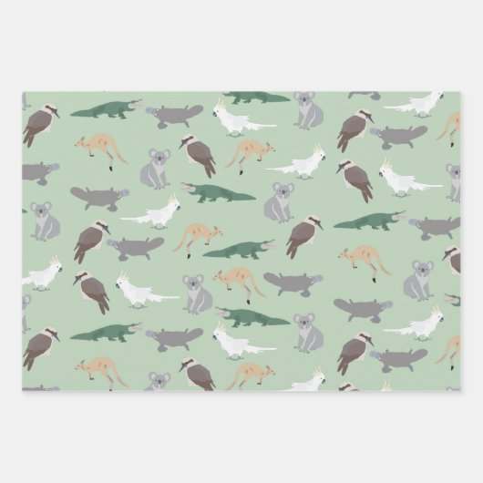 Australian Native Animals Eucalyptus Green Pattern Geschenkpapier Set (Vorderseite 3)