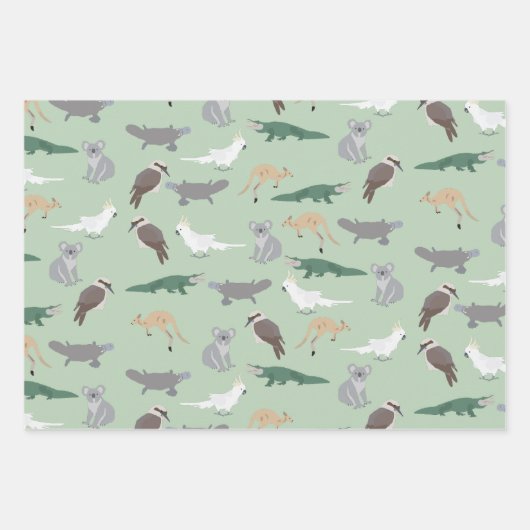 Australian Native Animals Eucalyptus Green Pattern Geschenkpapier Set (Vorderseite 2)