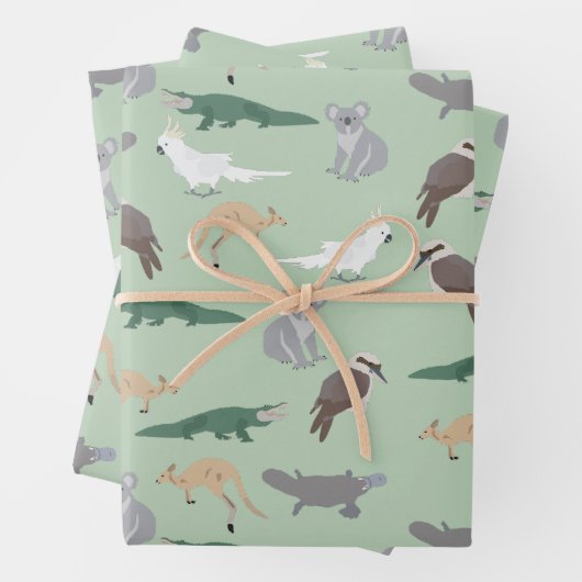 Australian Native Animals Eucalyptus Green Pattern Geschenkpapier Set (Beispiel)