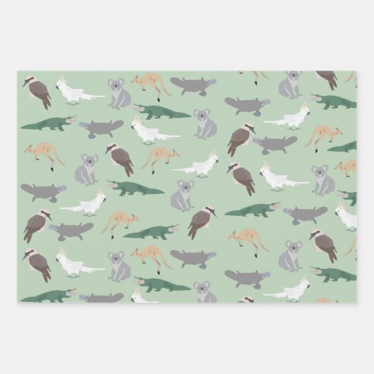 Australian Native Animals Eucalyptus Green Pattern Geschenkpapier Set (Vorderseite)