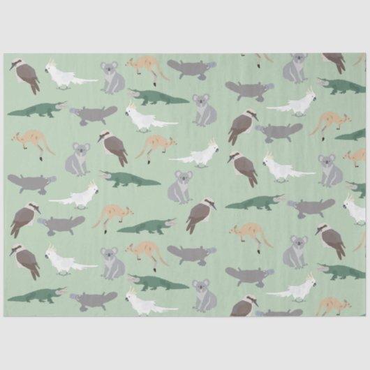 Australian Native Animals Eucalyptus Green Pattern Seidenpapier (Vorderseite)