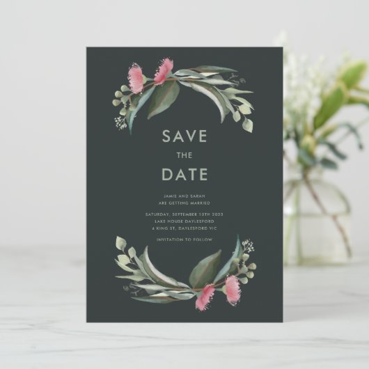 Australian Native Gum Blossom Save the Date (Stehend Vorderseite)