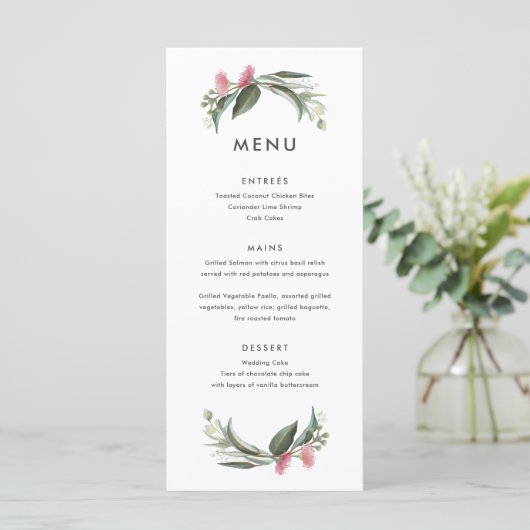 Australian Native Gum Blossom Wedding Menu Menükarte (Stehend Vorderseite)