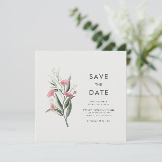 Australian Native Gum Blossom Wedding Save The Date (Stehend Vorderseite)