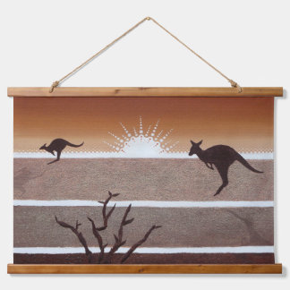 Australian Outback Kangaroo Tapestry Wandteppich Mit Holzrahmen