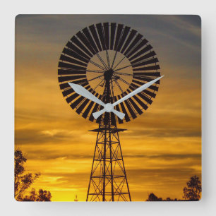 Australian Outback Windmill Sunset wall clock Quadratische Wanduhr