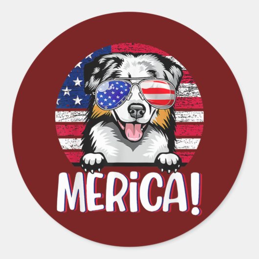 Australian Shepherd 4. Juli American Flag Dog Runder Aufkleber (Vorderseite)