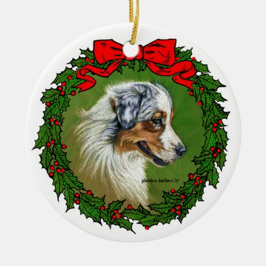 Australian Shepherd Art von Glenda S. Harlan Keramik Ornament (Vorne)