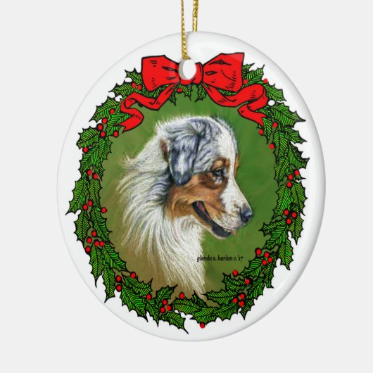 Australian Shepherd Art von Glenda S. Harlan Keramik Ornament (Links)