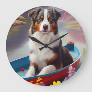 Australian Shepherd auf dem Paddle: Ein landschaft Große Wanduhr