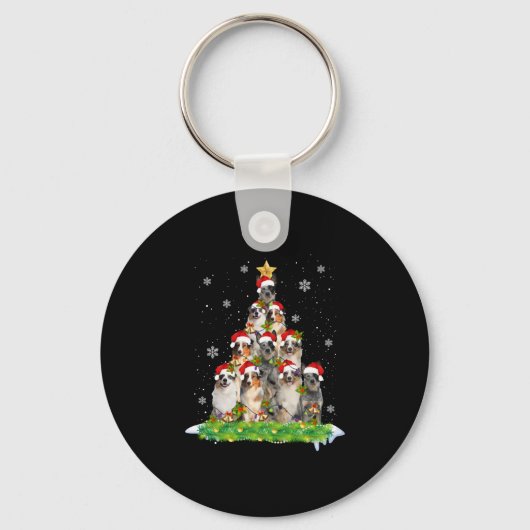 Australian Shepherd Aussie Christmas Ornament Tree Schlüsselanhänger (Vorderseite)