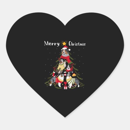 Australian Shepherd Aussie Christmas Tree Xmas Dog Herz-Aufkleber (Vorderseite)