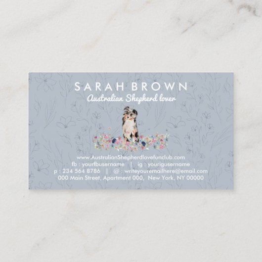 Australian Shepherd Aussie Dog Visitenkarte (Rückseite)