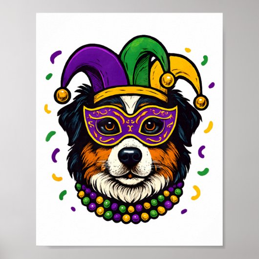 Australian Shepherd Aussie Hund Mardi Gras Karneva Poster (Vorne)