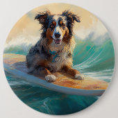 Australian Shepherd Beach Surfing Painting Button (Vorderseite)