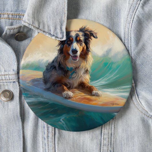 Australian Shepherd Beach Surfing Painting Button (Beispiel)