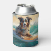 Australian Shepherd Beach Surfing Painting Dosenkühler (Kanne Vorderseite)