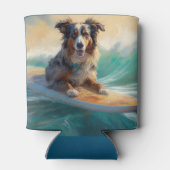 Australian Shepherd Beach Surfing Painting Dosenkühler (Rückseite)