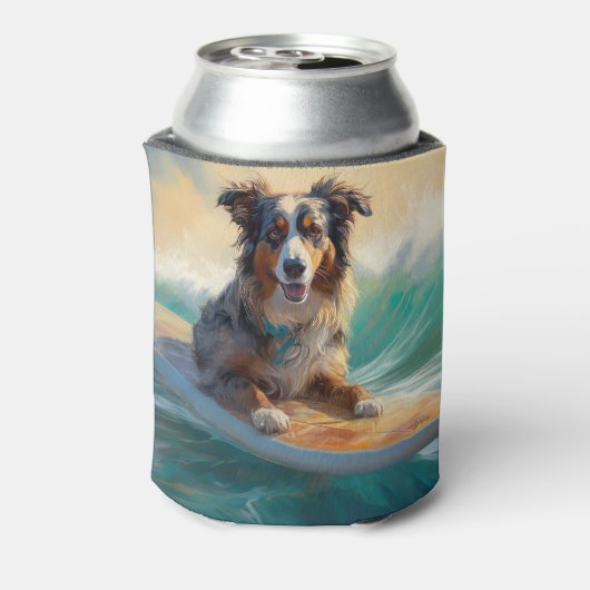 Australian Shepherd Beach Surfing Painting Dosenkühler (Kanne Rückseite)