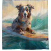 Australian Shepherd Beach Surfing Painting Duschvorhang (Vorderseite)