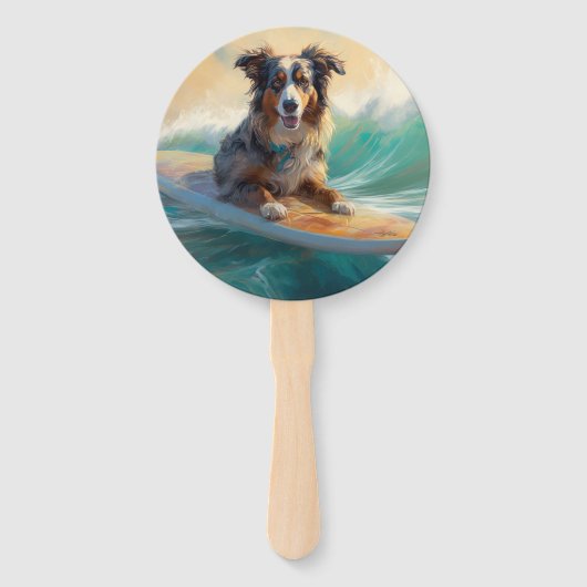Australian Shepherd Beach Surfing Painting Fächer (Vorderseite)