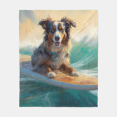 Australian Shepherd Beach Surfing Painting Fleecedecke (Vorderseite)