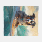 Australian Shepherd Beach Surfing Painting Fleecedecke (Vorderseite (Horizontal))