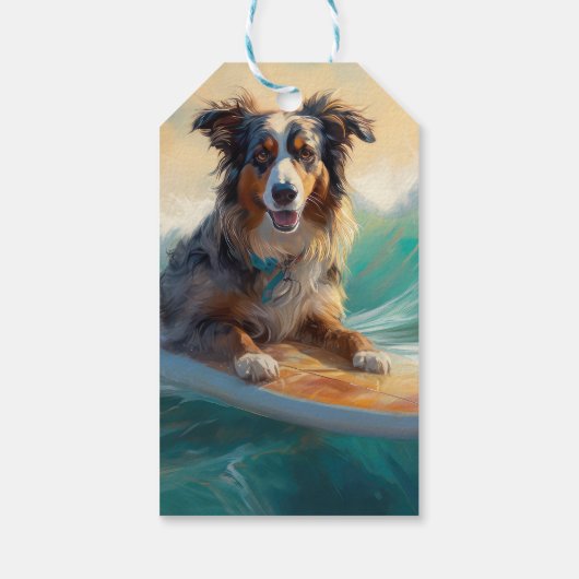Australian Shepherd Beach Surfing Painting Geschenkanhänger (Rückseite)