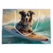 Australian Shepherd Beach Surfing Painting Große Geschenktüte (Vorderseite)