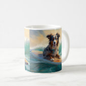 Australian Shepherd Beach Surfing Painting Kaffeetasse (VorderseiteRechts)