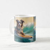 Australian Shepherd Beach Surfing Painting Kaffeetasse (Vorderseite Links)