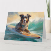 Australian Shepherd Beach Surfing Painting Karte (Vorderseite)