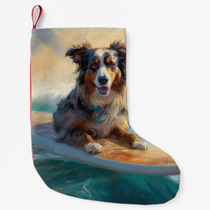 Australian Shepherd Beach Surfing Painting Kleiner Weihnachtsstrumpf