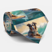 Australian Shepherd Beach Surfing Painting Krawatte (Gerollt)