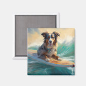 Australian Shepherd Beach Surfing Painting Magnet (Vorderseite/Rückseite)