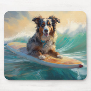 Australian Shepherd Beach Surfing Painting Mousepad