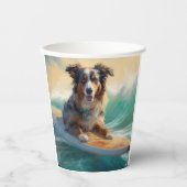 Australian Shepherd Beach Surfing Painting Pappbecher (Vorderseite)