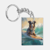 Australian Shepherd Beach Surfing Painting Schlüsselanhänger (Vorderseite links)