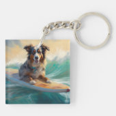 Australian Shepherd Beach Surfing Painting Schlüsselanhänger (Rückseite)