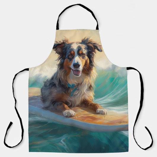 Australian Shepherd Beach Surfing Painting Schürze (Vorderseite)