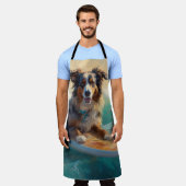 Australian Shepherd Beach Surfing Painting Schürze (Getragen)