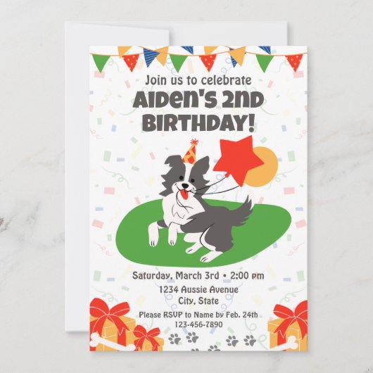 Australian Shepherd Birthday Einladung (Vorderseite)