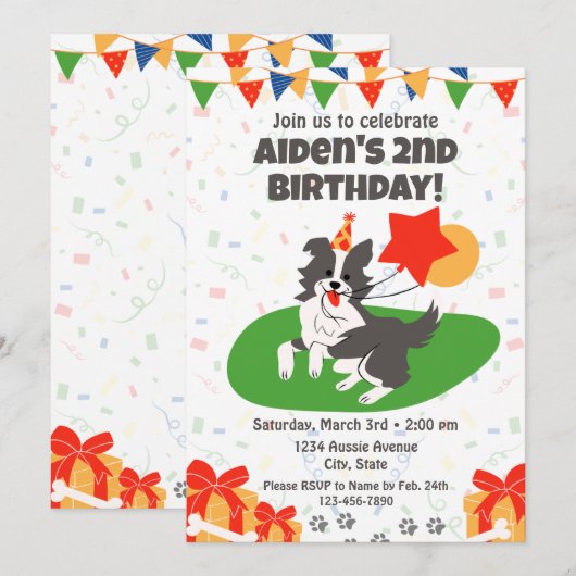 Australian Shepherd Birthday Einladung (Vorne/Hinten)