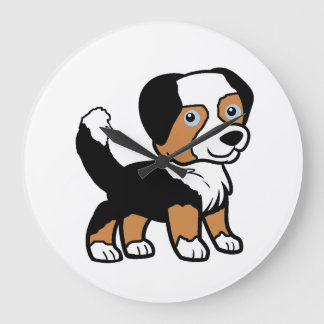 Australian Shepherd Black Tri Cartoon With Tail Große Wanduhr