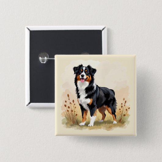 Australian Shepherd Black Tricolor Aussie Dog Button (Vorne & Hinten)