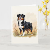 Australian Shepherd Black Tricolor Aussie Dog Karte (Gelbe Blume)