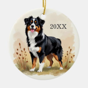 Australian Shepherd Black Tricolor Aussie Dog Keramik Ornament