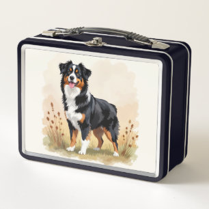Australian Shepherd Black Tricolor Aussie Dog Metall Brotdose
