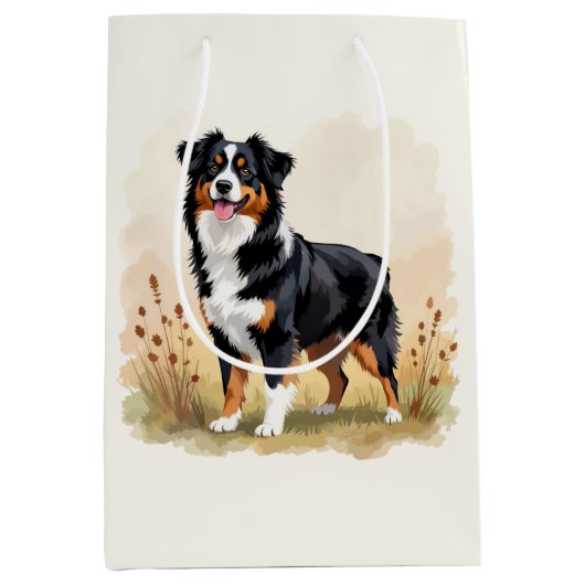 Australian Shepherd Black Tricolor Aussie Dog Mittlere Geschenktüte (Vorderseite)